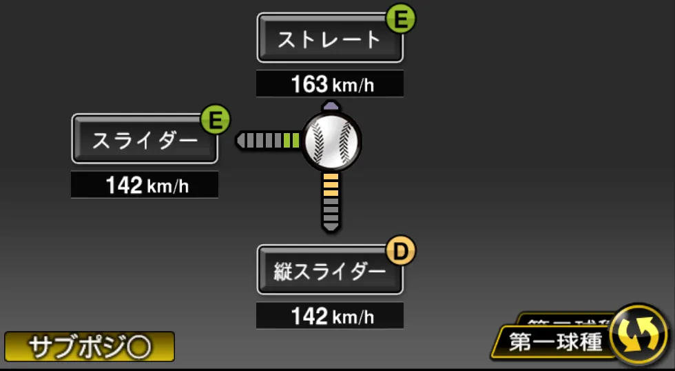 ゲレーロの球種(ゲーム内の画面)