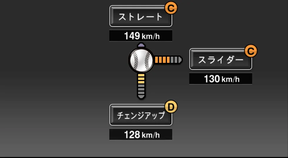 ハフの球種（ゲーム内の画面）