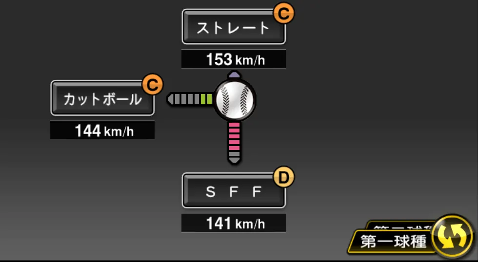 カラシティーの球種(ゲーム内の画面)