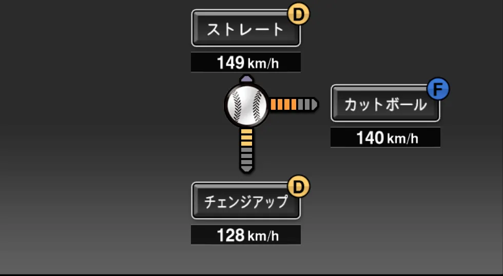 ハフの球種（ゲーム内の画面）