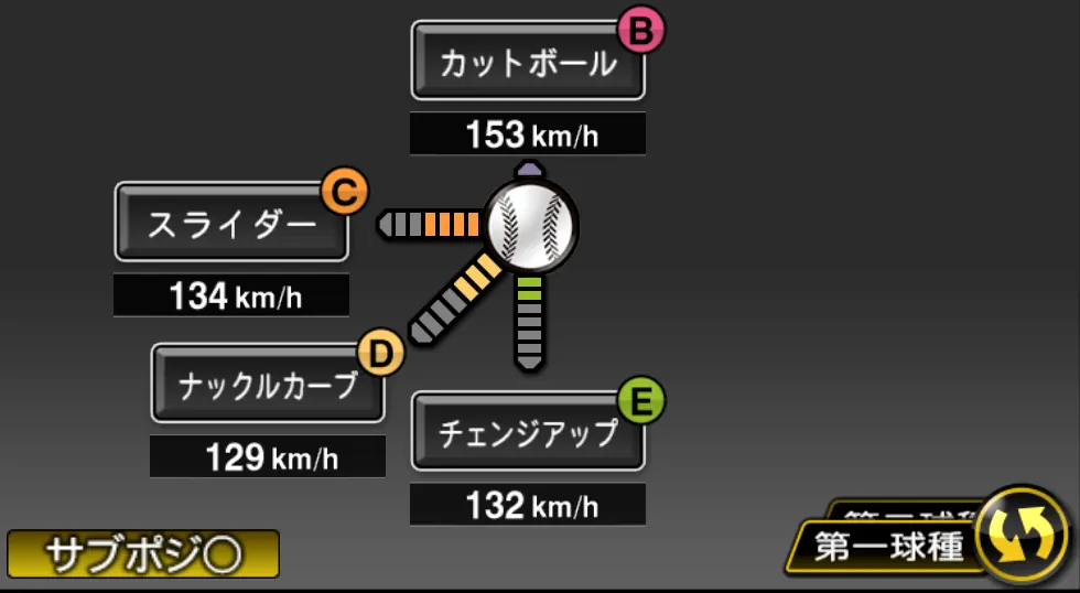 サイスニードの球種（ゲーム内の画面）