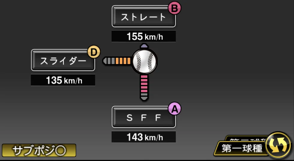 星 知弥の球種（ゲーム内の画面）