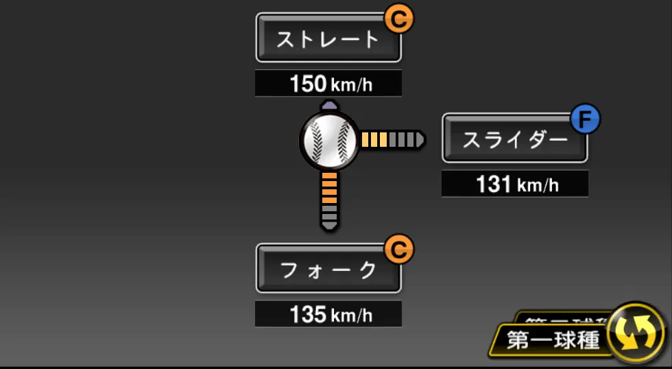 高橋 聡文の球種（ゲーム内の画面）