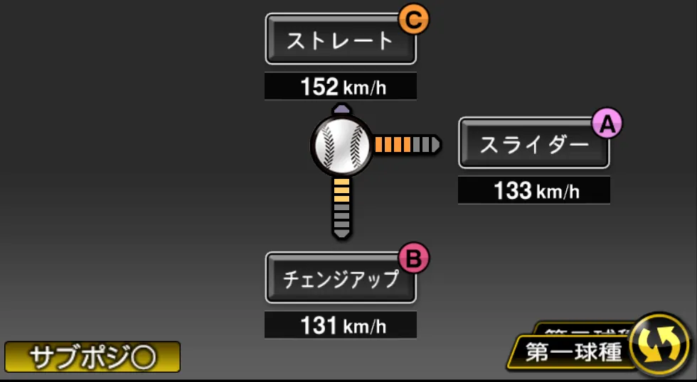 ガルシアの球種(ゲーム内の画面)