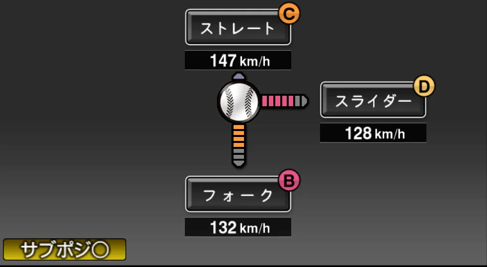 能見 篤史の球種（ゲーム内の画面）