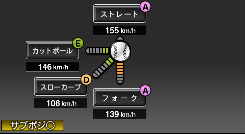 才木 浩人の球種（ゲーム内の画面）
