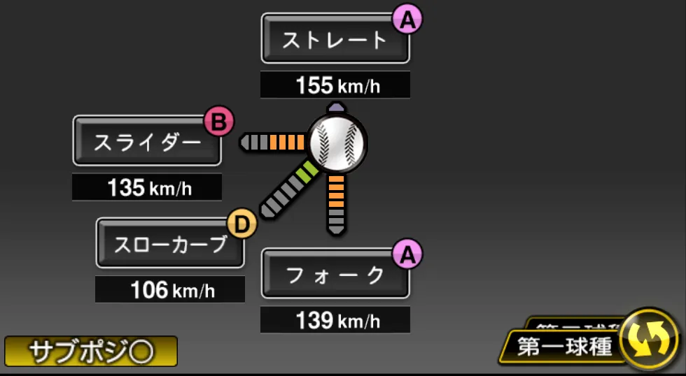 才木 浩人の球種（ゲーム内の画面）