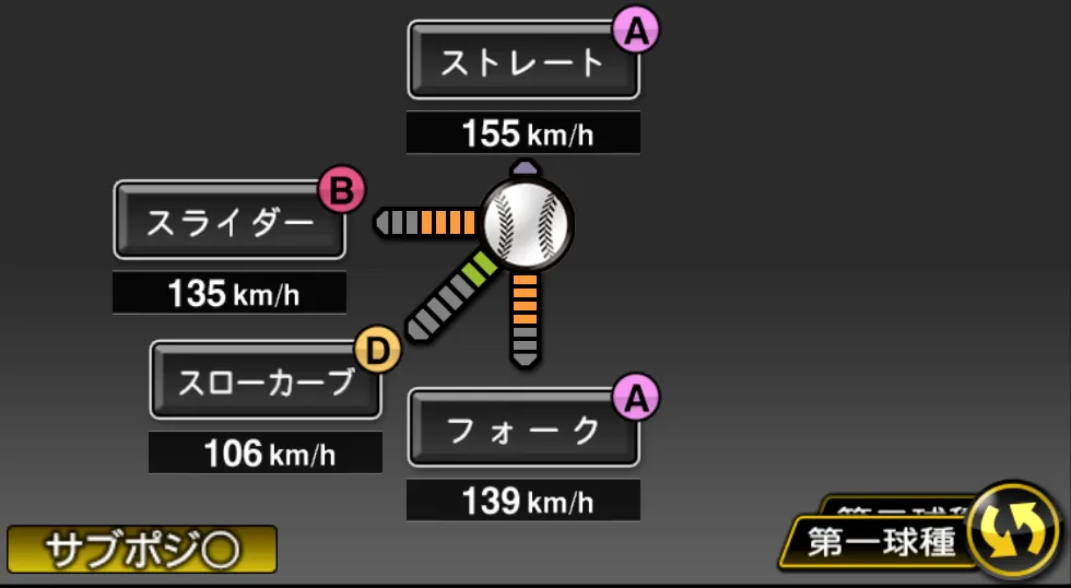才木 浩人の球種（ゲーム内の画面）