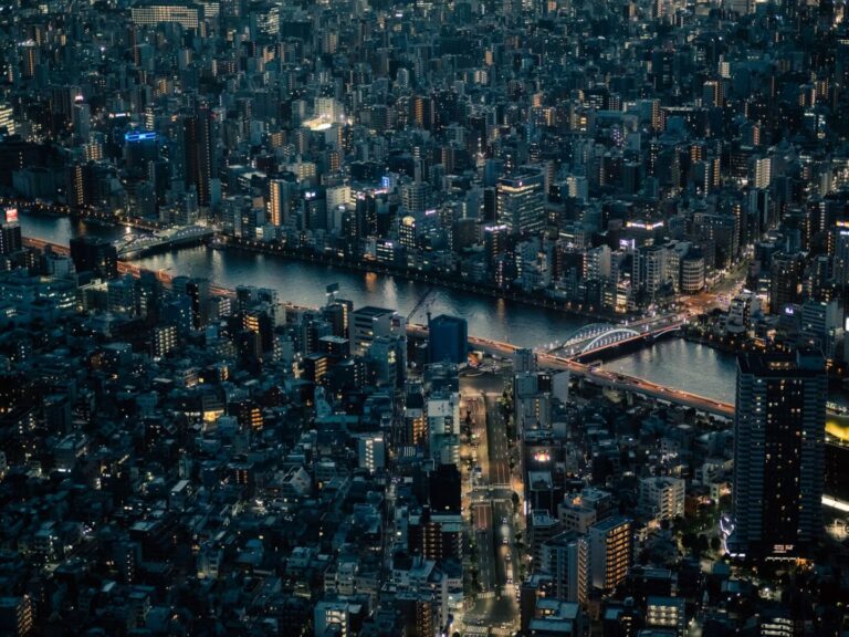 夜の都市を空から見下ろした写真